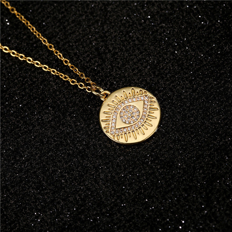 Geometric Pendant Necklace for Women with Rhinestone Inlay, Copper Plated Gold, O-Chain, Minimalist Fashion Casual Style