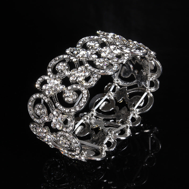 Women's Alloy Bracelet with Rhinestone Inlay Floral Geometric Hollow Design Korean Style Wedding Hand Chain