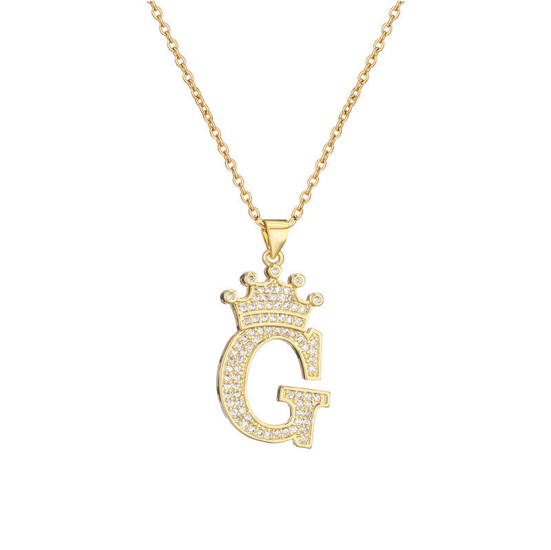 Women's Letter Pendant Necklace with Rhinestone Inlay, Copper O-Chain, European Style Fashion Casual Jewelry