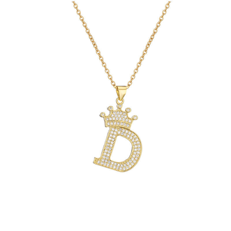 Women's Letter Pendant Necklace with Rhinestone Inlay, Copper O-Chain, European Style Fashion Casual Jewelry