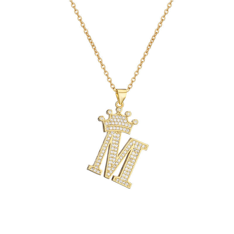 Women's Letter Pendant Necklace with Rhinestone Inlay, Copper O-Chain, European Style Fashion Casual Jewelry