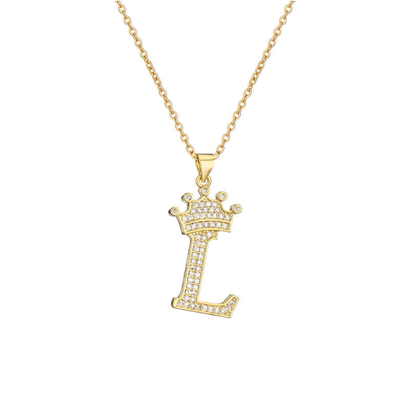 Women's Letter Pendant Necklace with Rhinestone Inlay, Copper O-Chain, European Style Fashion Casual Jewelry