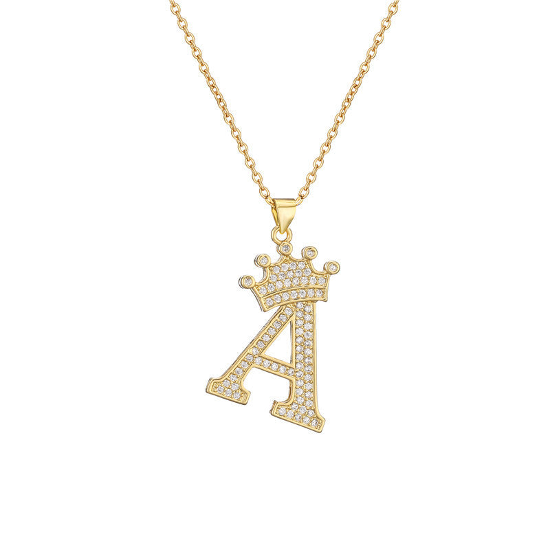 Women's Letter Pendant Necklace with Rhinestone Inlay, Copper O-Chain, European Style Fashion Casual Jewelry