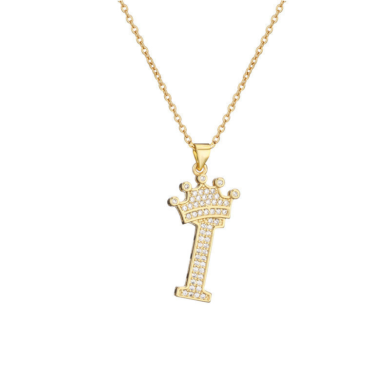 Women's Letter Pendant Necklace with Rhinestone Inlay, Copper O-Chain, European Style Fashion Casual Jewelry