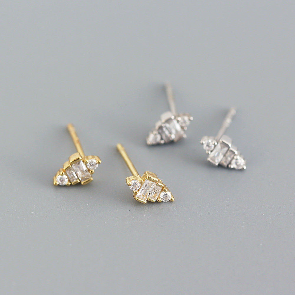 S925 Sterling Silver Geometric Square Inlay Rhinestone Earrings for Women Luxury Minimalist Fashion Daily Wear
