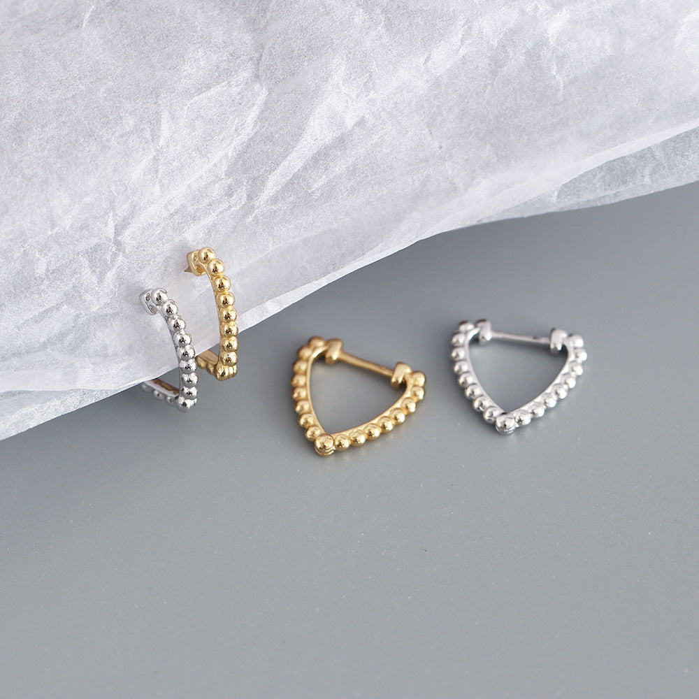 Orecchini a perno da donna a forma di cuore in argento sterling, gioielli in stile dolce lucido, orecchini in argento S925