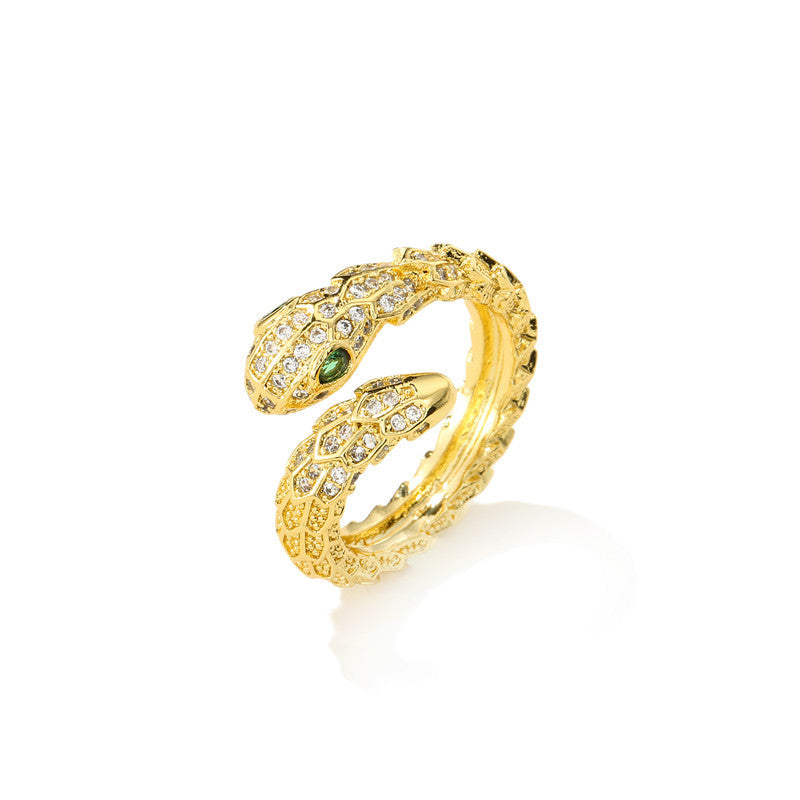 Minimalist Snake Shaped Brass Ring with Cubic Zirconia Inlay for Women