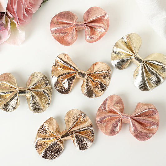 Fermaglio per capelli da bambina a forma di fiocco con finitura in pelle lucida, accessorio per capelli in stile principessa.