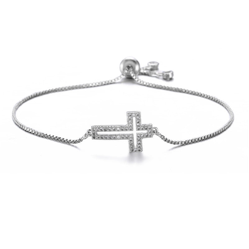Geometric Cross Plated Copper Adjustable Women's Bracelet - Minimalist Fashion Casual Jewelry for Travel Souvenir Gift