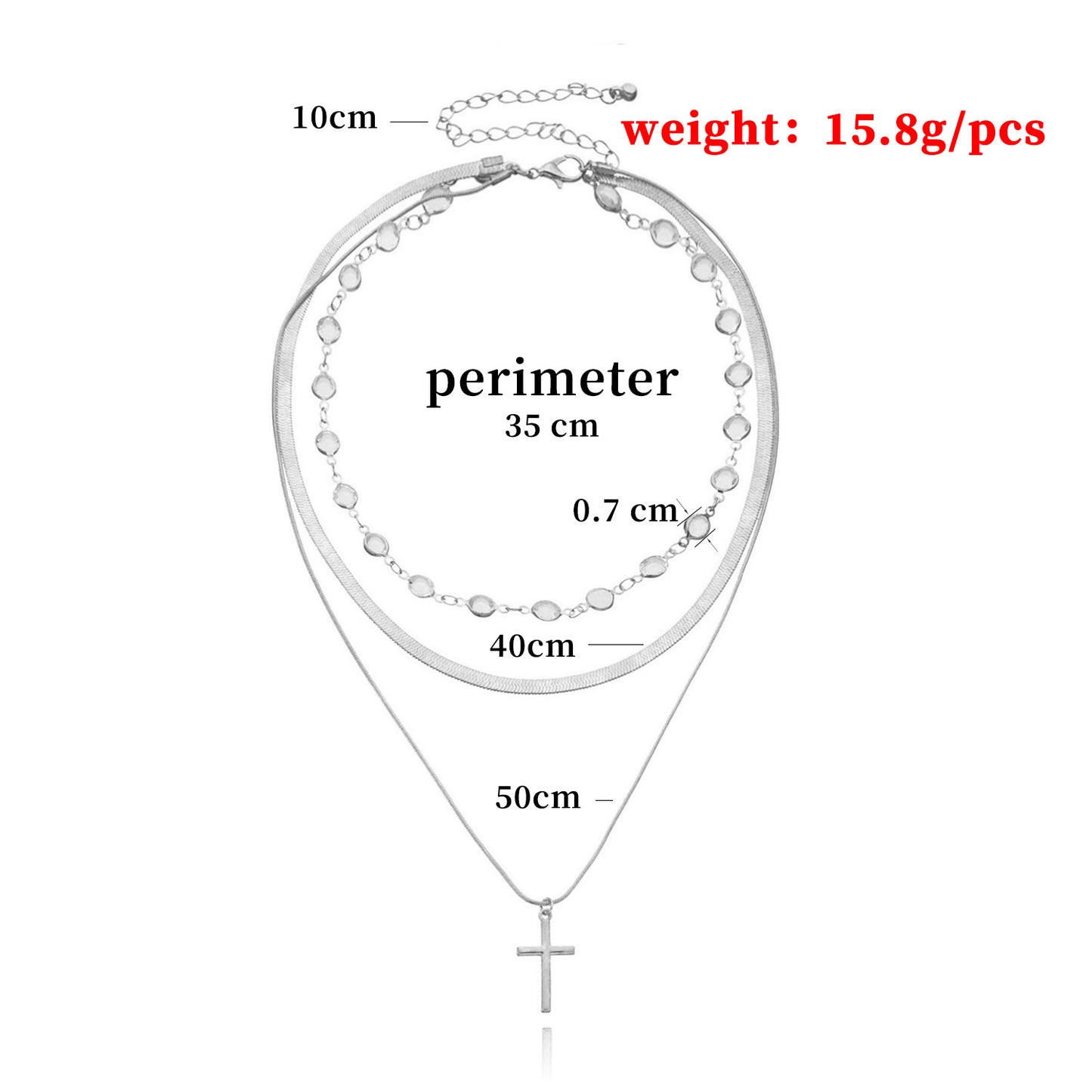 Women's Fashion Rhinestone Cross Pendant Necklace, Multi-Layer Water Wave Chain, Alloy Plated Jewelry, Elegant Stylish Accessory