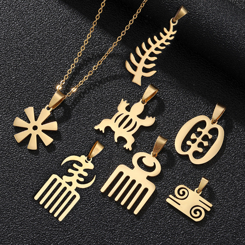 Collar con colgante de acero inoxidable Adinkra Gye Nyame geométrico con cadena tipo O, cadena de acero de titanio, estilo casual a la moda para unisex