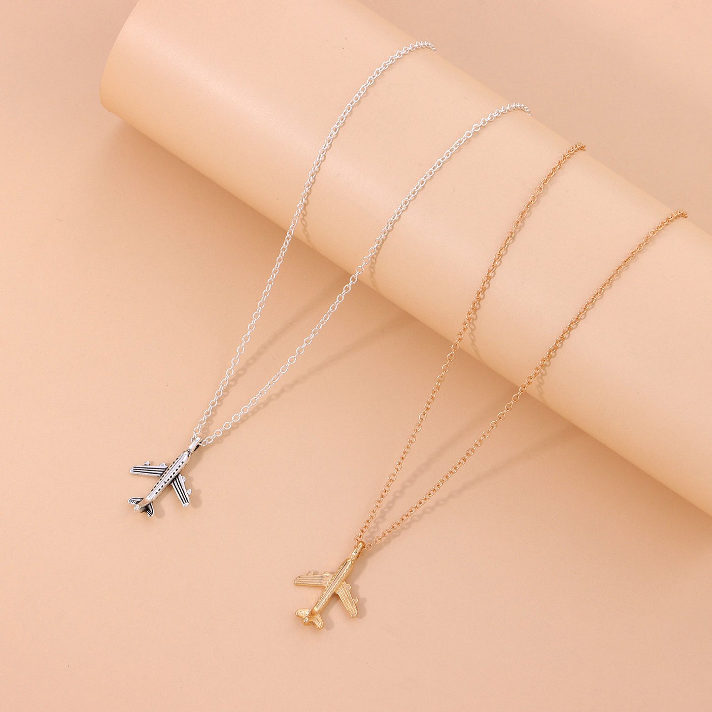 Collana con ciondolo aereo geometrico da uomo in lega con catena a croce