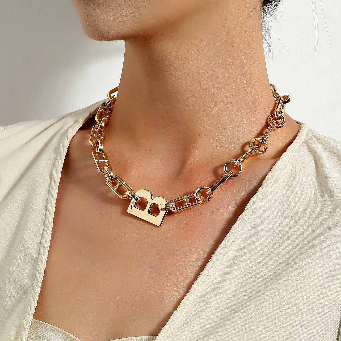 Minimalist Letter B Pendant Necklace for Women - Plated Alloy Statement Collar Chain