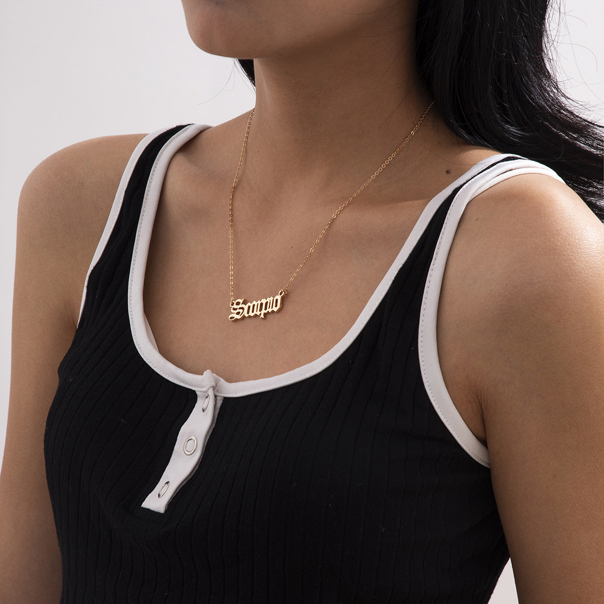 Minimalist Alloy Plated Letter Pendant Curb Chain Necklace for Women