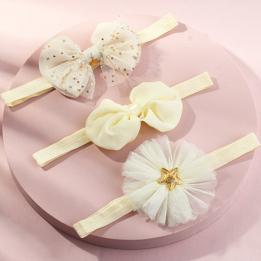 Floral Bow Hairband for Babies and Toddlers with Geometric Design in Fabric Material, Anna Princess Style Hair Accessory for Birthday or Hundred-Day Photo Shoot