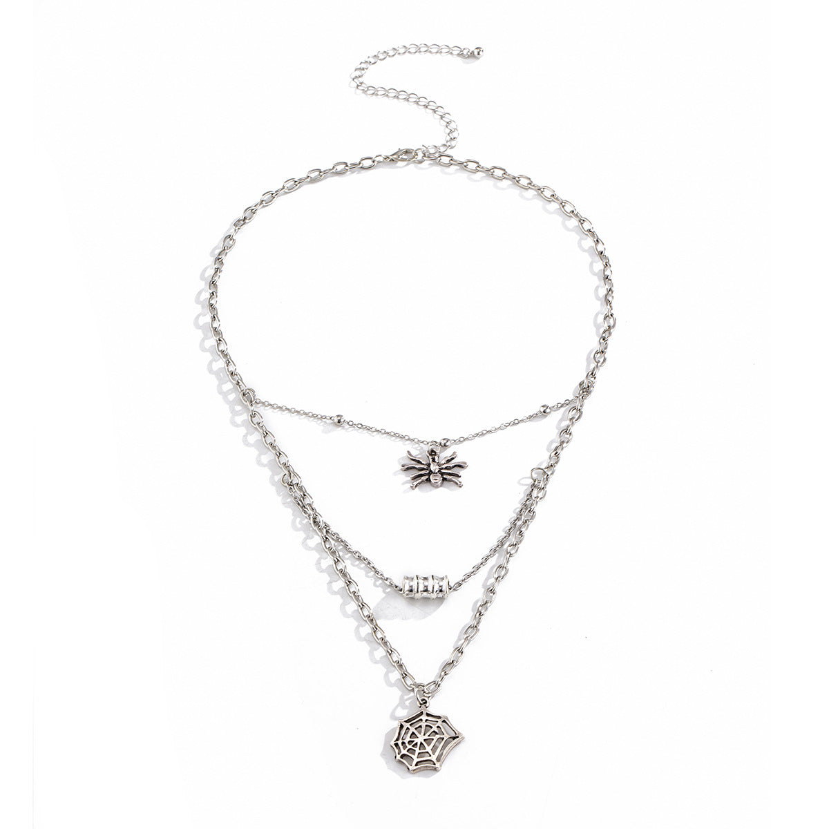 Collana Donna Vintage con Frange a Reticolo Geometrico, Catenina a Croce in Lega, Multistrato, Stile Dolce e Cool