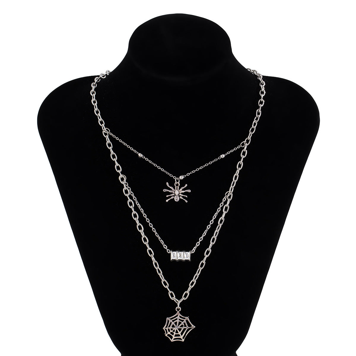 Collana Donna Vintage con Frange a Reticolo Geometrico, Catenina a Croce in Lega, Multistrato, Stile Dolce e Cool
