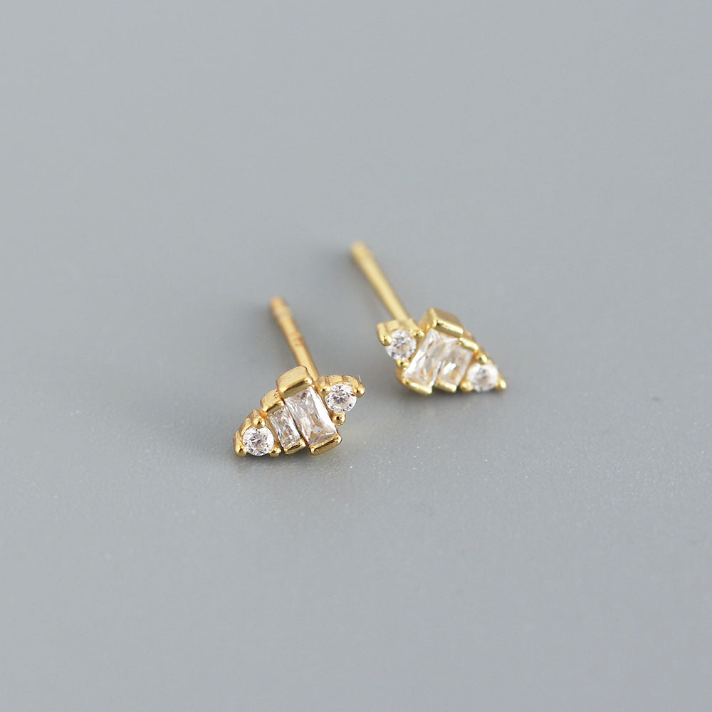 S925 Sterling Silver Geometric Square Inlay Rhinestone Earrings for Women Luxury Minimalist Fashion Daily Wear