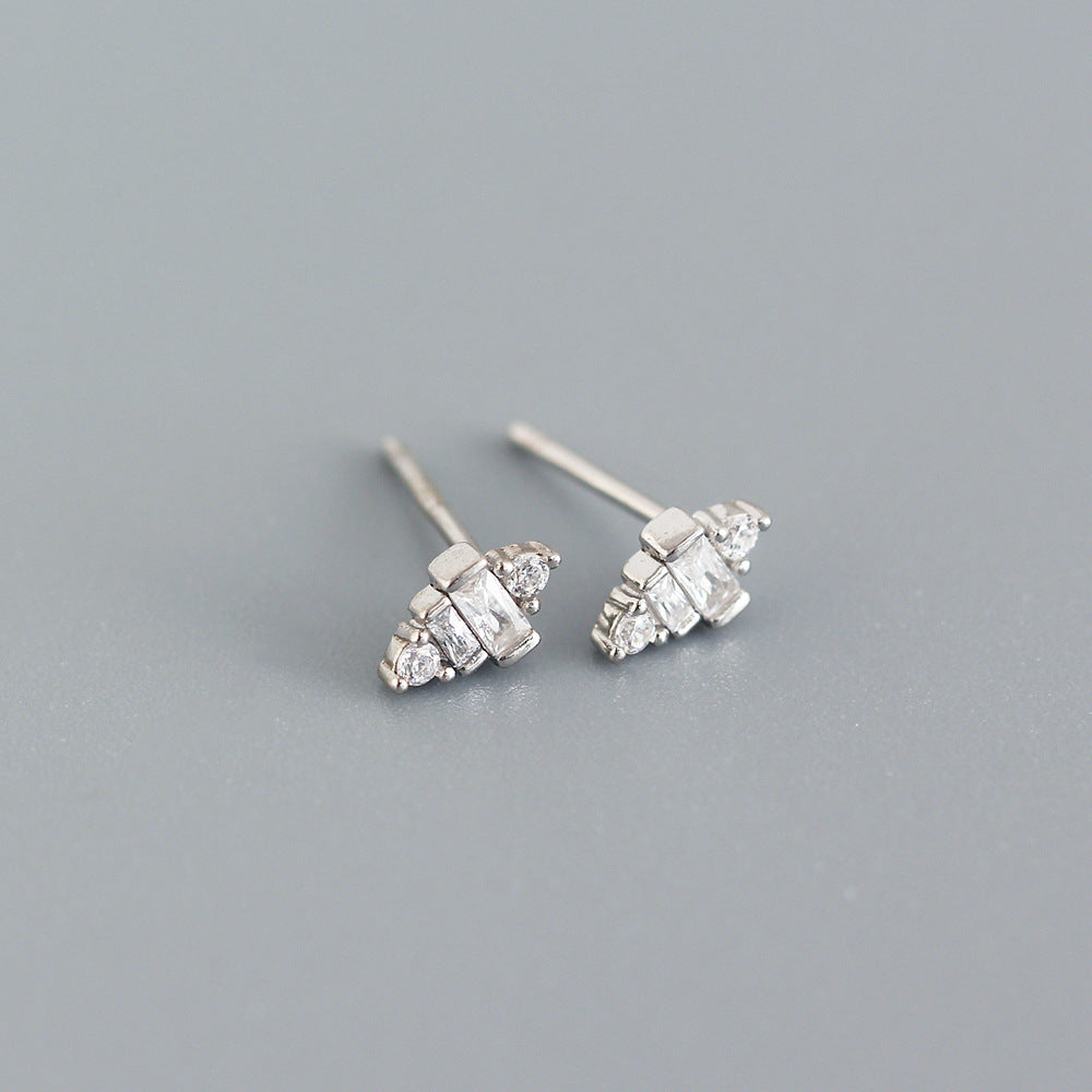 S925 Sterling Silver Geometric Square Inlay Rhinestone Earrings for Women Luxury Minimalist Fashion Daily Wear