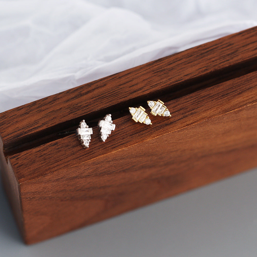 S925 Sterling Silver Geometric Square Inlay Rhinestone Earrings for Women Luxury Minimalist Fashion Daily Wear