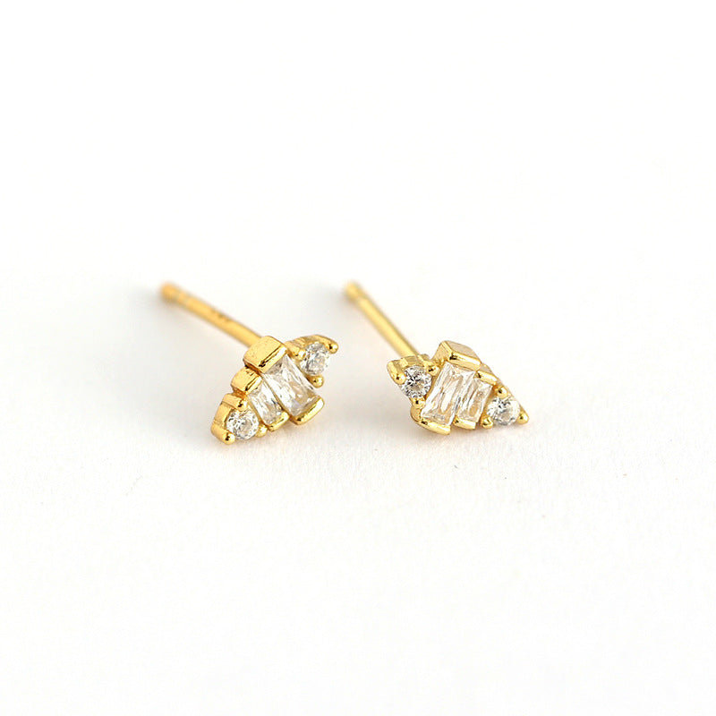 S925 Sterling Silver Geometric Square Inlay Rhinestone Earrings for Women Luxury Minimalist Fashion Daily Wear
