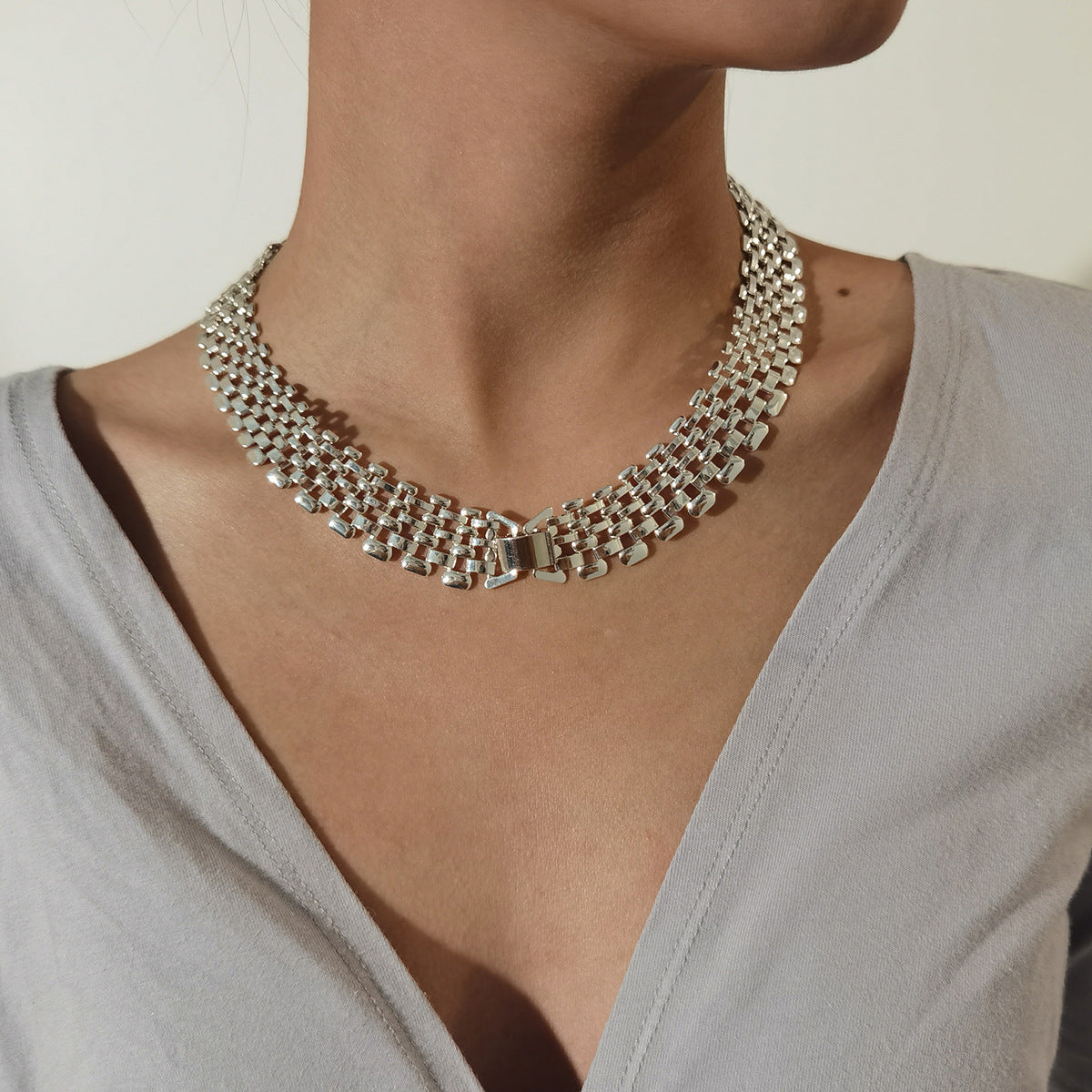Collana Geometrica in Ferro da Donna, Catenina Fatta a Mano, Placcata, Stile Vintage Individualista