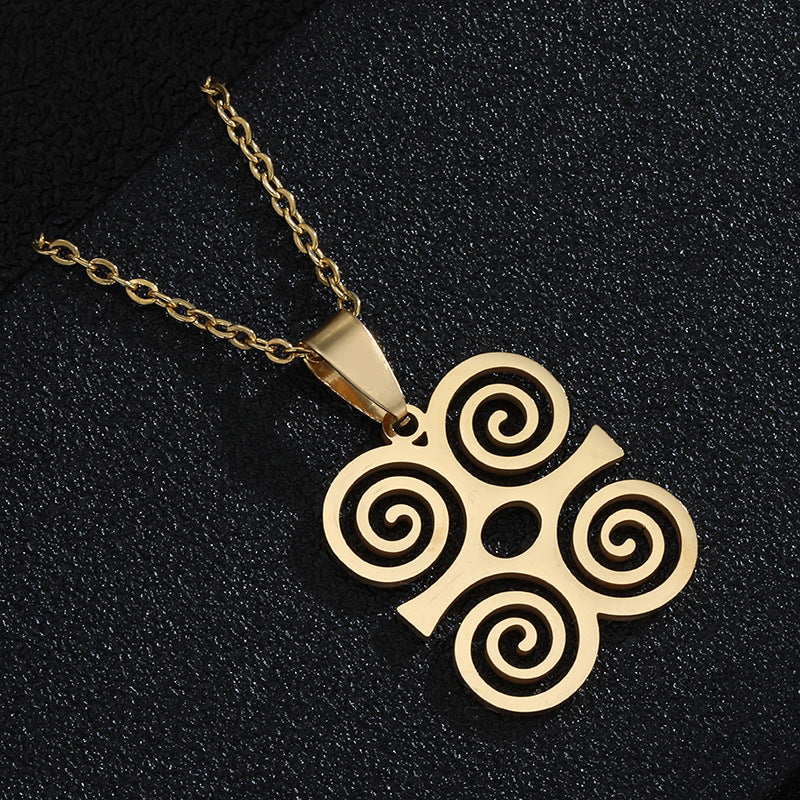Collana con Pendente Simbolo Adinkra Geometrico per Donne e Uomini, Catena in Acciaio Inossidabile Dorato con Maglia O in Acciaio al Titanio, Stile Casual alla Moda