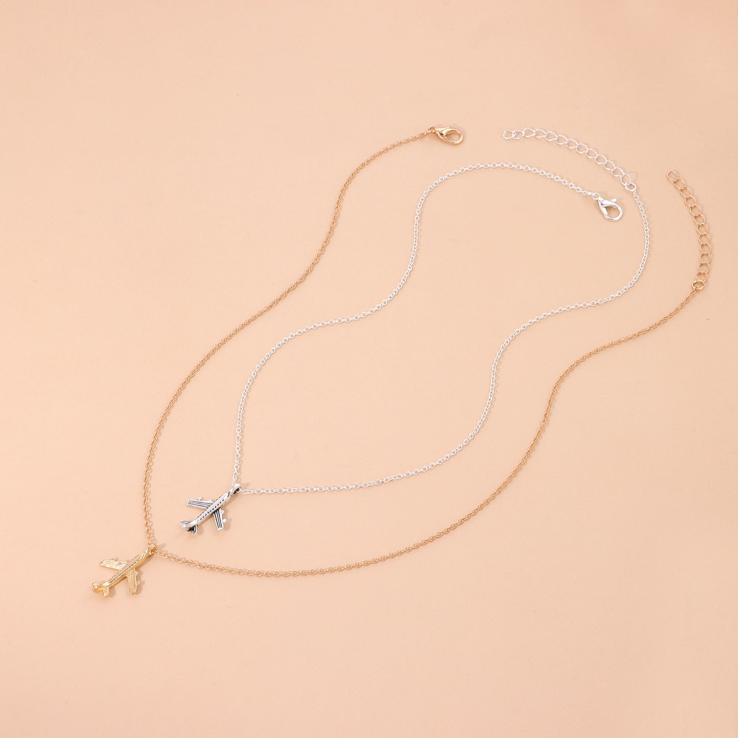 Collana con ciondolo aereo geometrico da uomo in lega con catena a croce