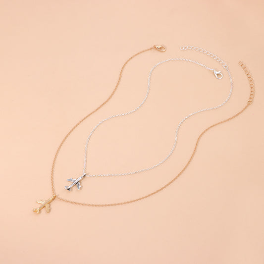 Collana con ciondolo aereo geometrico da uomo in lega con catena a croce