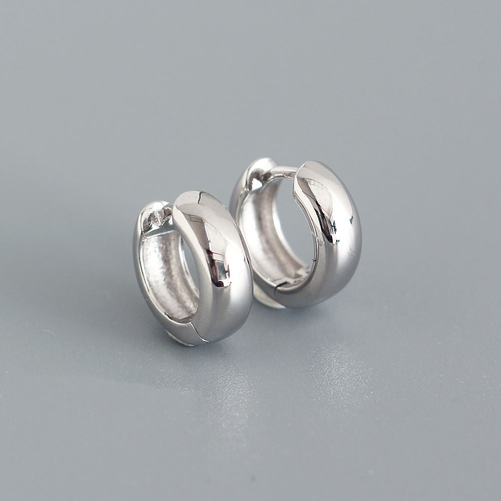 Minimalist 925 Sterling Silver Polished Round Hoop Earrings