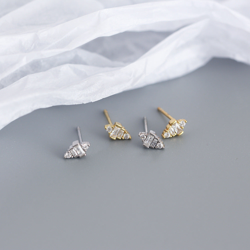 S925 Sterling Silver Geometric Square Inlay Rhinestone Earrings for Women Luxury Minimalist Fashion Daily Wear