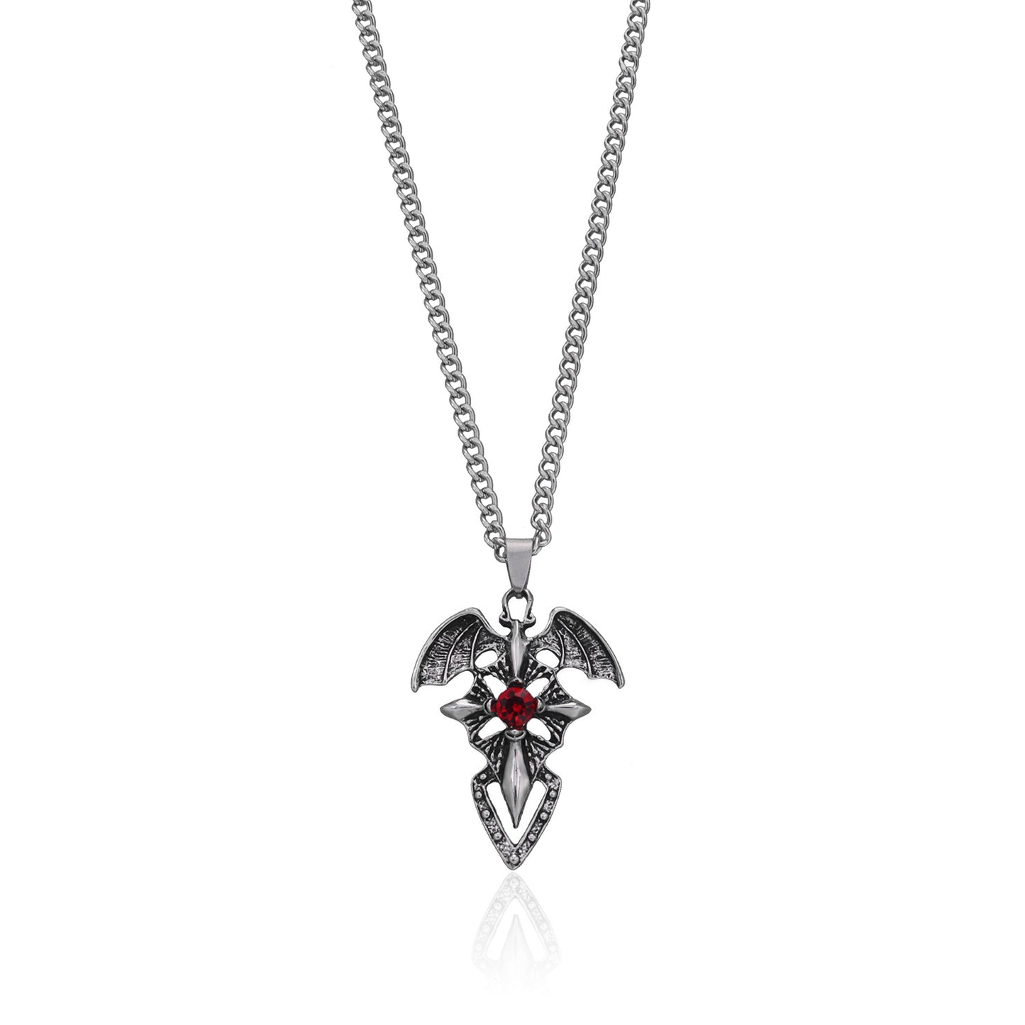 Vintage Cross Bat Wing Necklace Alloy Plated Long Pendant Jewelry for Women