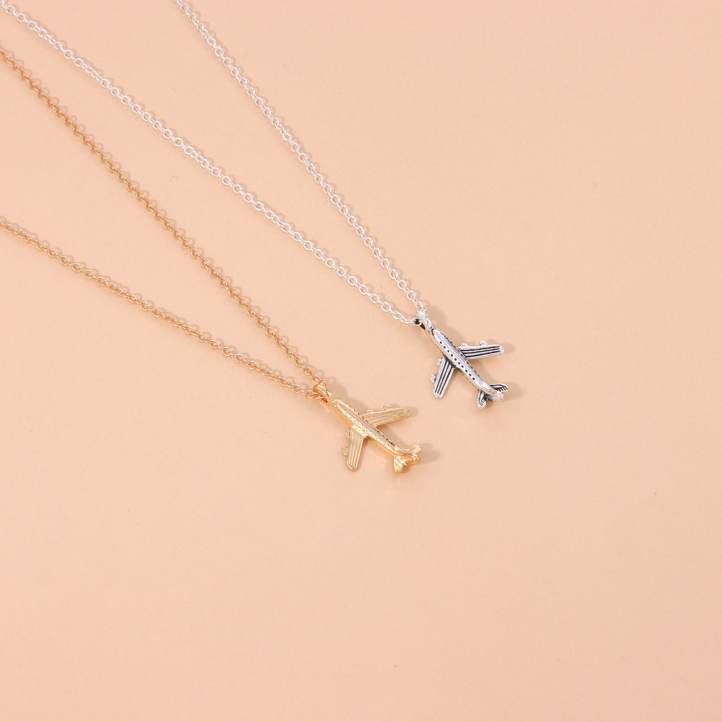 Collana con ciondolo aereo geometrico da uomo in lega con catena a croce