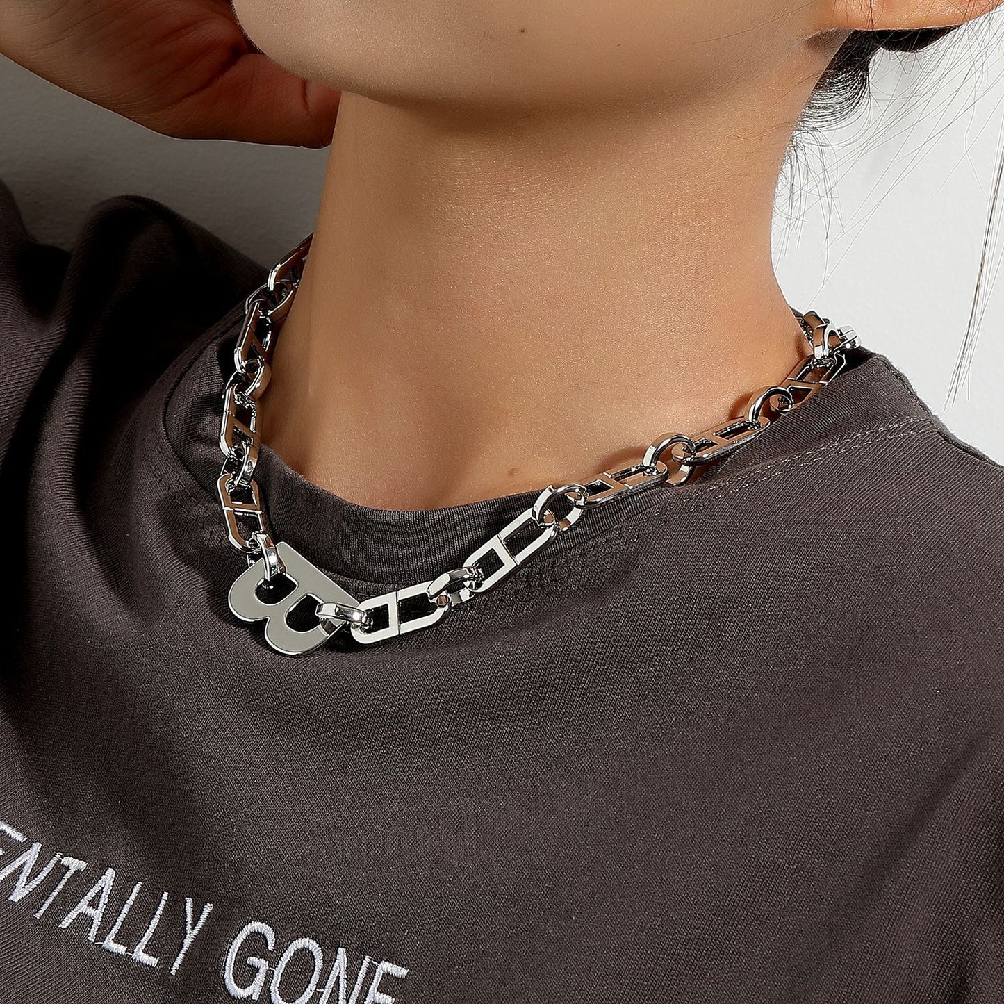 Minimalist Letter B Pendant Necklace for Women - Plated Alloy Statement Collar Chain