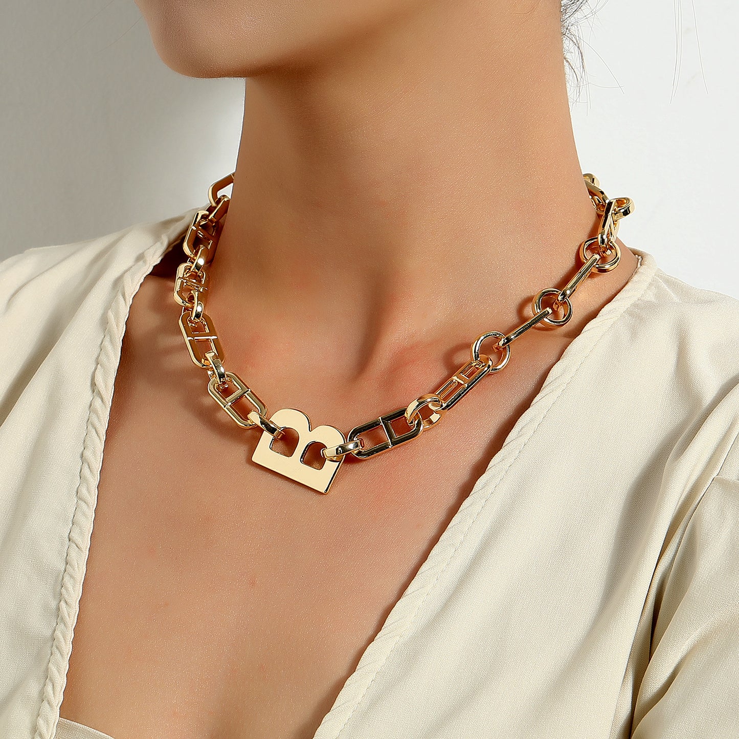 Minimalist Letter B Pendant Necklace for Women - Plated Alloy Statement Collar Chain