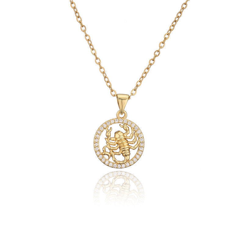 Collana con ciondolo Segni zodiacali dorati per donna, catena a O intarsiata in rame, design a borraccia, stile casual, alla moda, per il pendolarismo