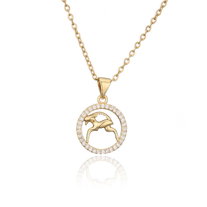 Collana con ciondolo Segni zodiacali dorati per donna, catena a O intarsiata in rame, design a borraccia, stile casual, alla moda, per il pendolarismo