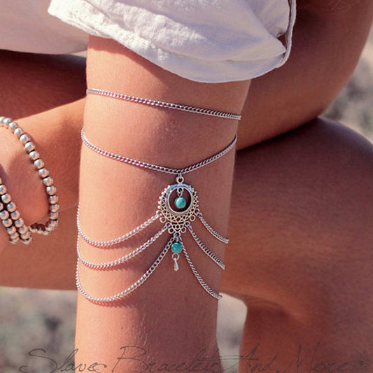 Pulsera étnica geométrica hueca de metal para mujer, diseño de gota turquesa, estilo vintage