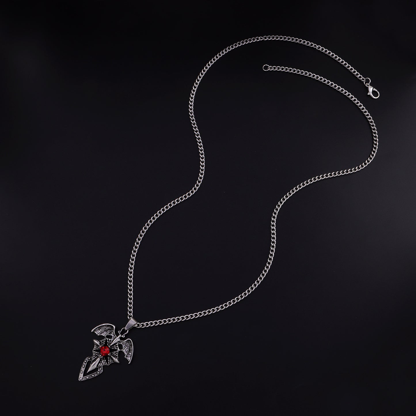 Vintage Cross Bat Wing Necklace Alloy Plated Long Pendant Jewelry for Women