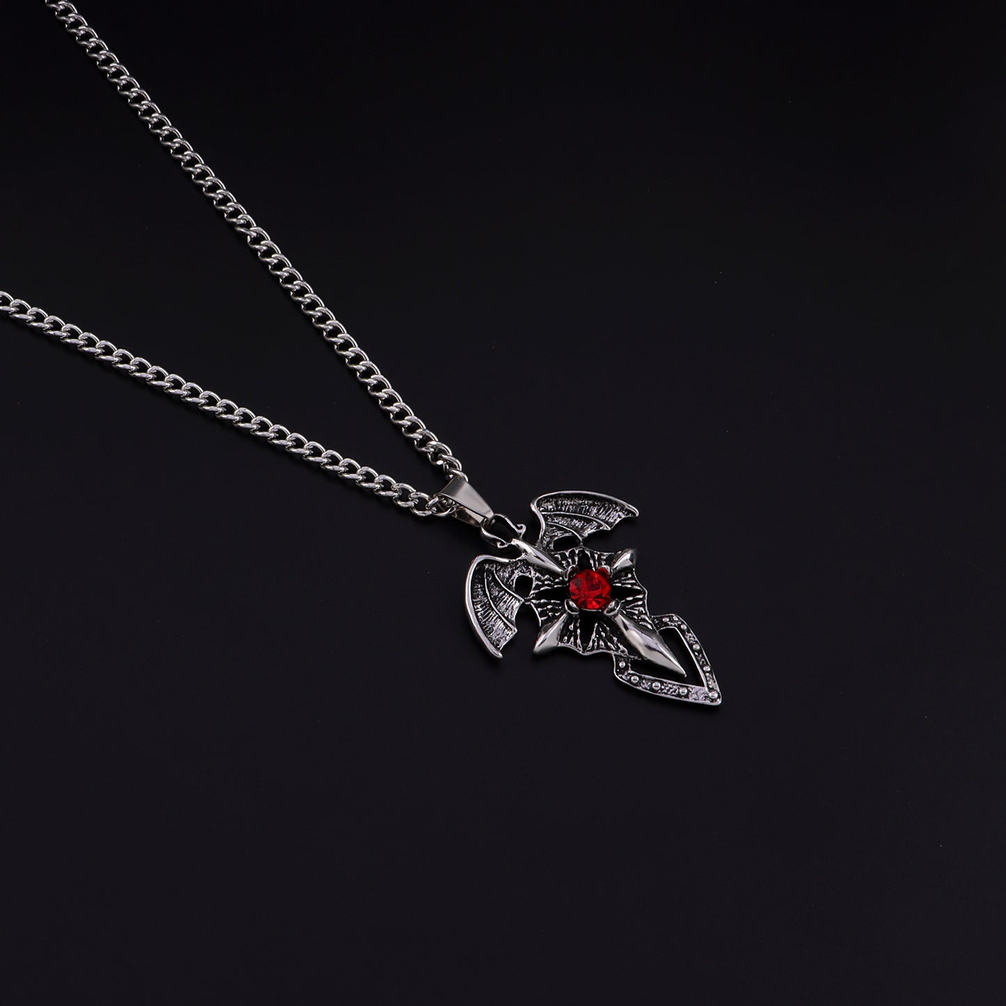 Vintage Cross Bat Wing Necklace Alloy Plated Long Pendant Jewelry for Women