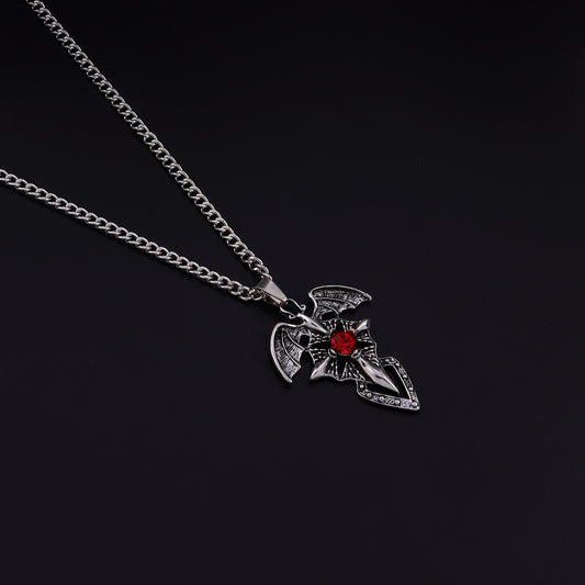 Collana vintage con croce ad ali di pipistrello, in lega placcata, ciondolo lungo, gioielli da donna