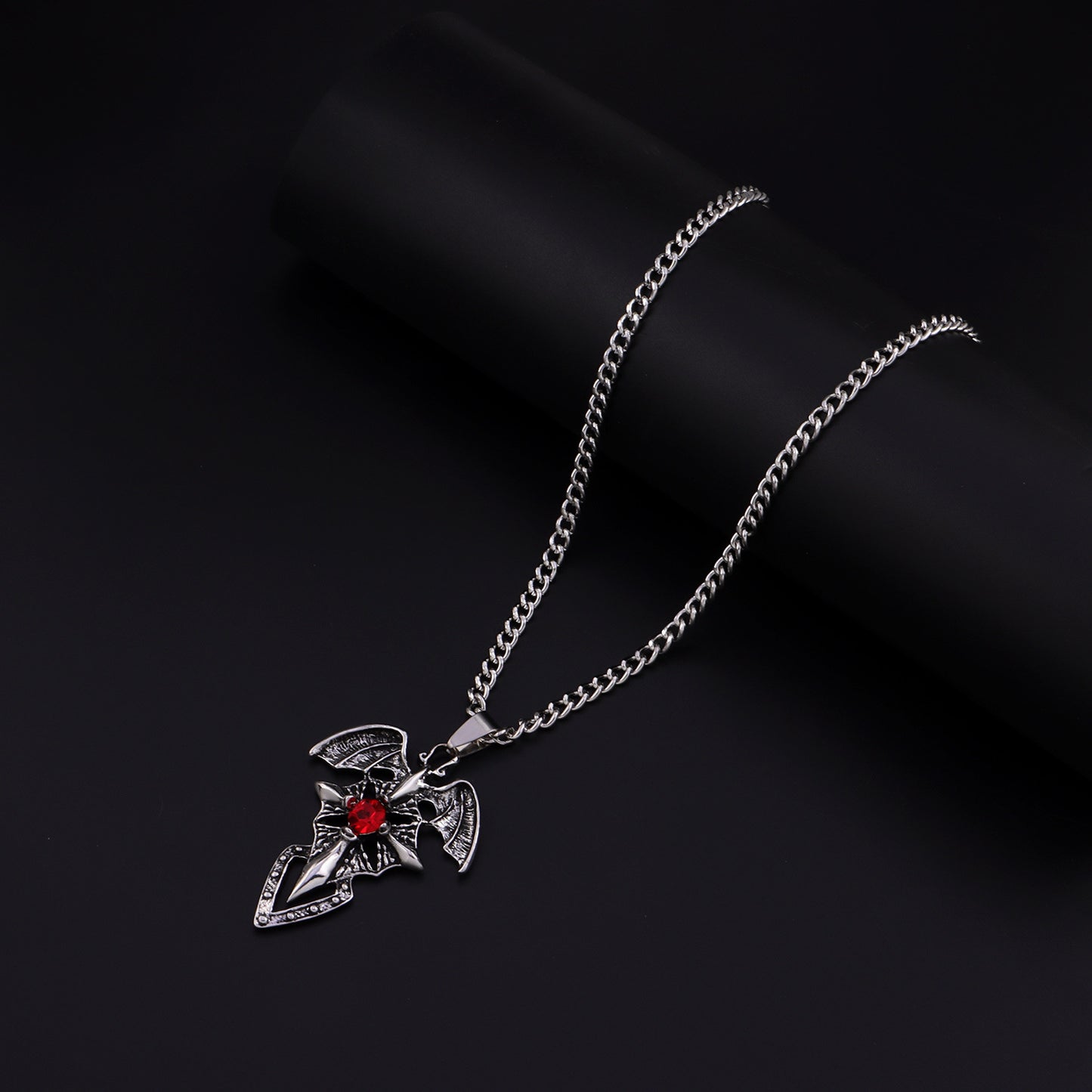 Vintage Cross Bat Wing Necklace Alloy Plated Long Pendant Jewelry for Women