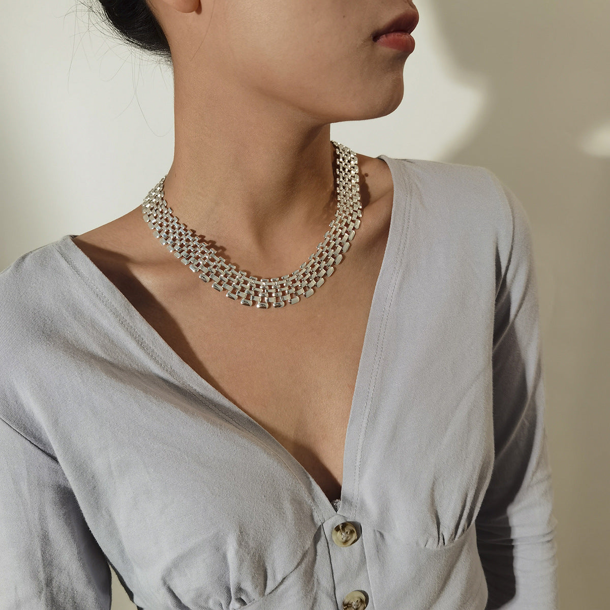 Collana Geometrica in Ferro da Donna, Catenina Fatta a Mano, Placcata, Stile Vintage Individualista