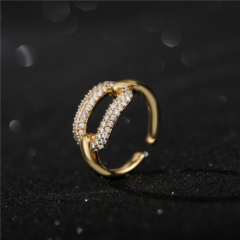 Anillo de Cobre para Mujer con Incrustaciones de Pedrería Geométrica, Estilo Minimalista Trendy, Joyería Unisex