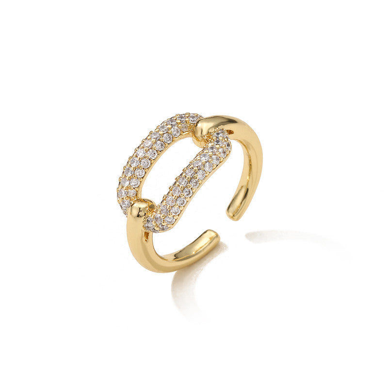 Anillo de Cobre para Mujer con Incrustaciones de Pedrería Geométrica, Estilo Minimalista Trendy, Joyería Unisex