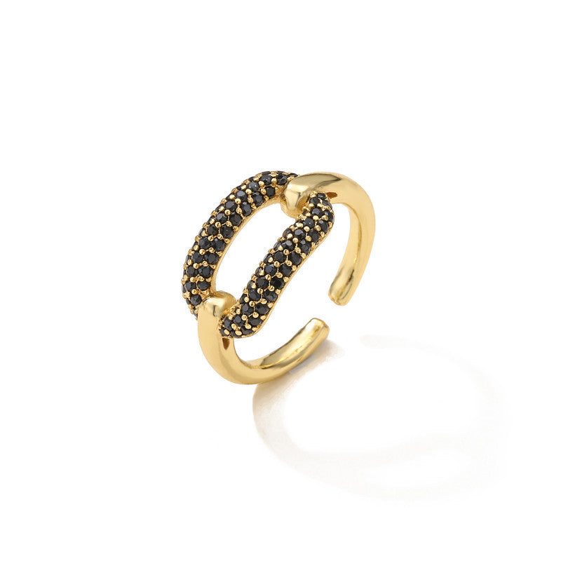 Anillo de Cobre para Mujer con Incrustaciones de Pedrería Geométrica, Estilo Minimalista Trendy, Joyería Unisex