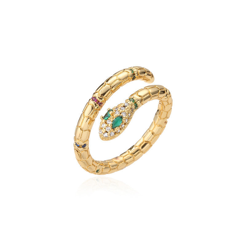 Anello da donna a forma di serpente con intarsio in strass, placcato in rame, design aperto, gioielli alla moda stile Ins