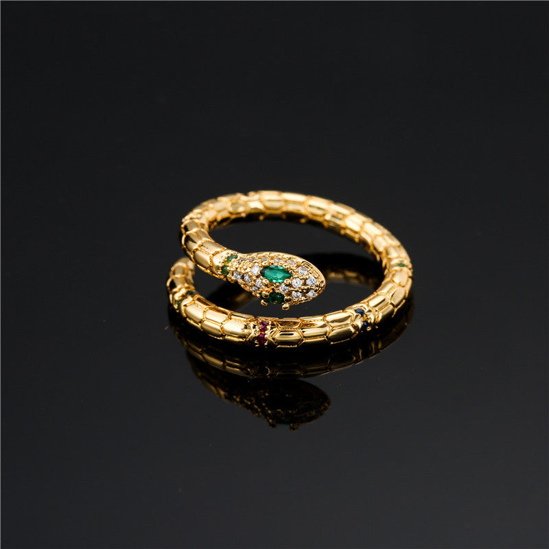Anello da donna a forma di serpente con intarsio in strass, placcato in rame, design aperto, gioielli alla moda stile Ins
