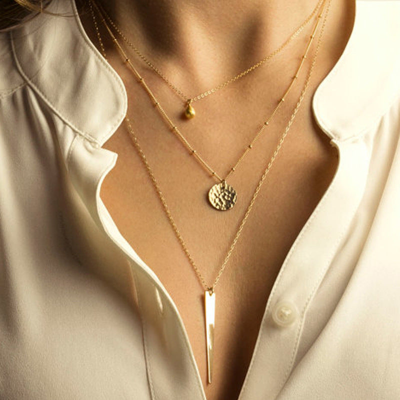 Minimalist Metallic Sequins Irregular Vertical Bar Tassel Multi Layer Necklace for Women