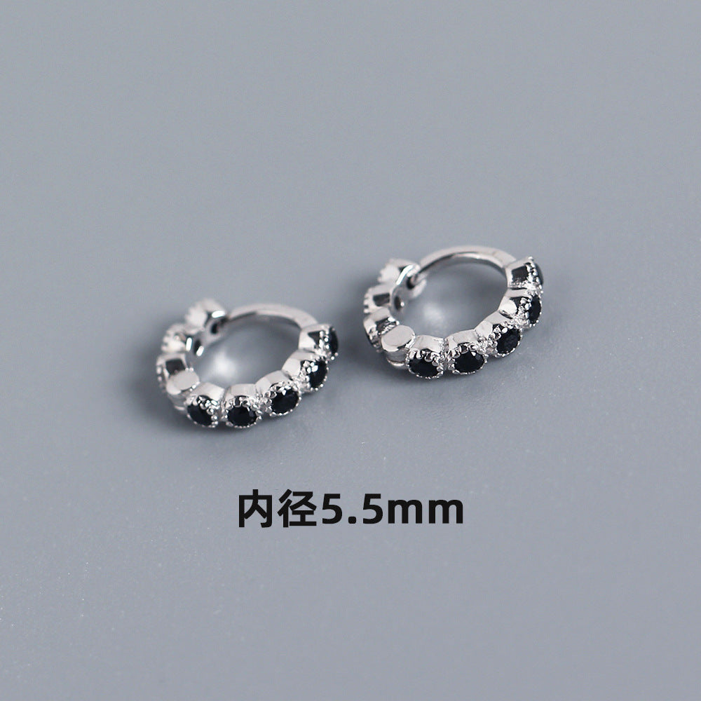 Streetwear 925 Argento Sterling Geometrico Rotondo con Strass Incastonati Orecchino a Polsino